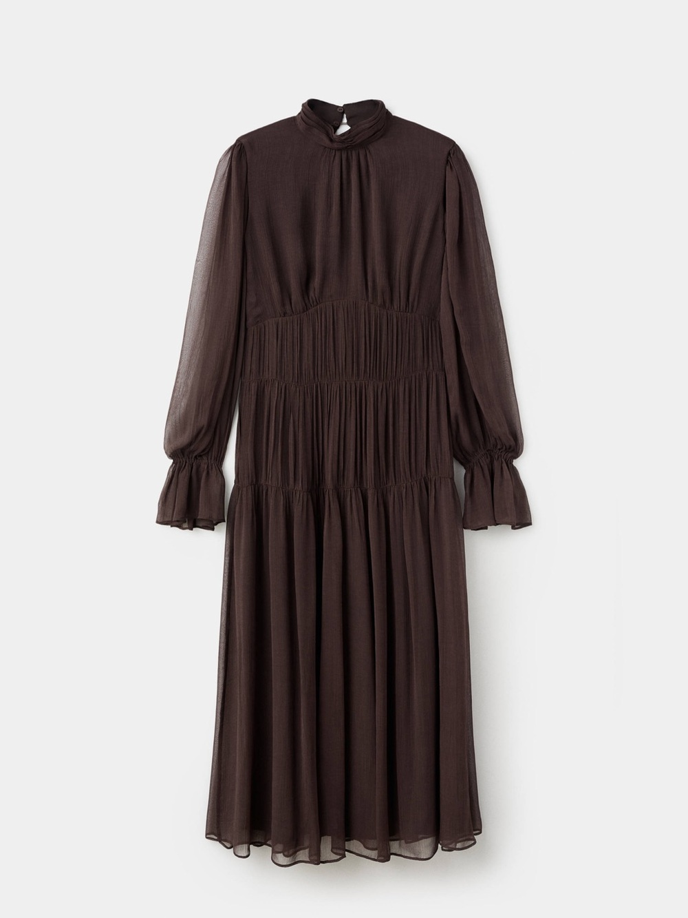 Mango Dark Brown Long-Sleeve Tiered Midi Dress